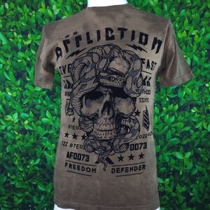 Affliction Men's Skull Short Sleeve Graphic T-shirt - M/L/XL/2XL - Brown- NWT